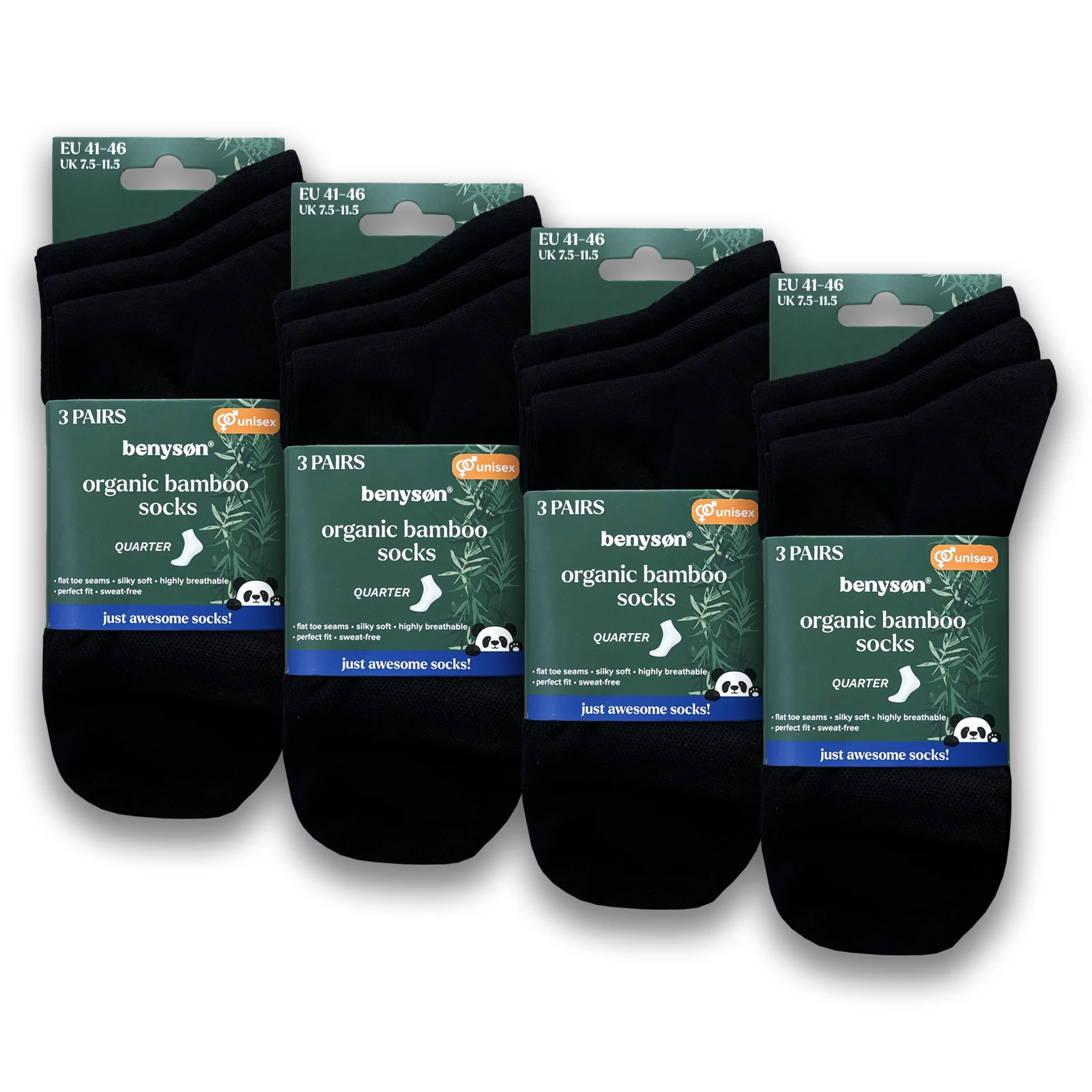 BENYSON® B-1201-Sorte Mellemhøje Bambussokker Unisex Kvartlængde Sømløse 3 BENYSON® B-1201-Sorte Mellemhøje Bambussokker Unisex Kvartlængde Sømløse - Billede 3