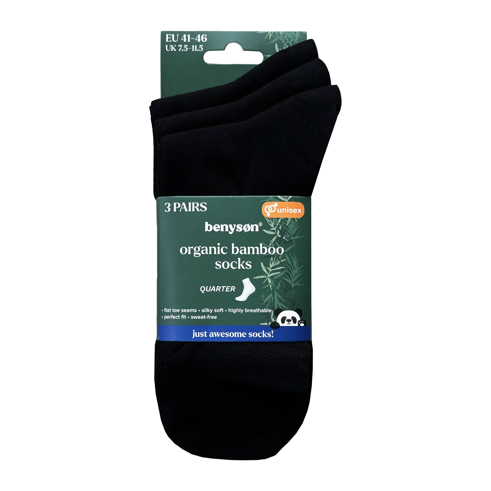 BENYSON® B-1201-Sorte Mellemhøje Bambussokker Unisex Kvartlængde Sømløse 1 BENYSON® B-1201-Sorte Mellemhøje Bambussokker Unisex Kvartlængde Sømløse