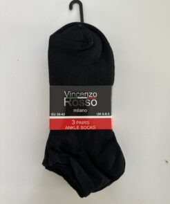 Forside 10 3 par sorte Vincenzo Rosso ankelsokker. størrelse 39-42 3pak